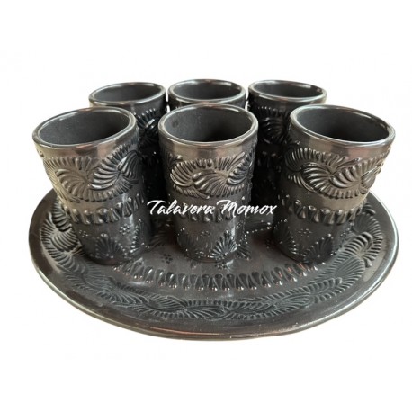 Set de 6 Vasos Y Charola de Talavera 